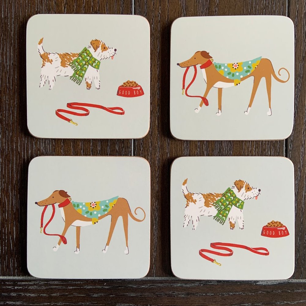 Walkies Terrier Greyhound Dog Coasters Set of 4